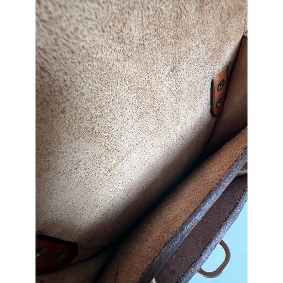 Vintage Handcrafted Leather Crossbody Bag Brown Brass Buckle Unisex - Picture 8 of 16